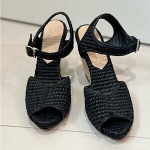 Loeffler Randall Valentine Wedges Black Woven Open Toe Sandals | Black Size 10